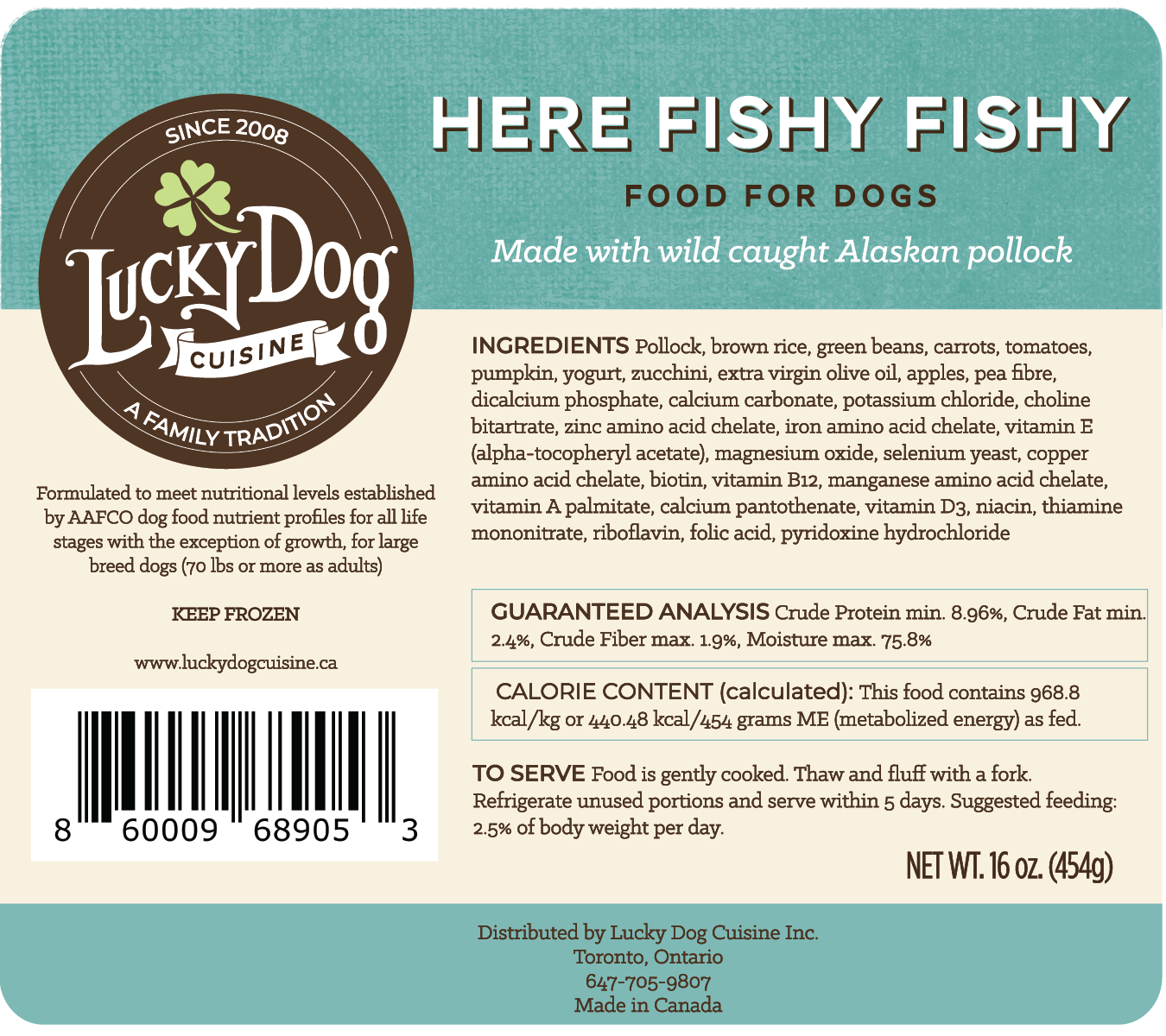 Fish label with ingredient list and guaranteed analysis